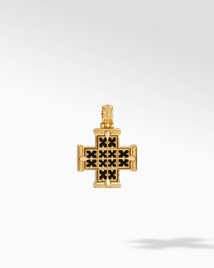 18KT GOLD LBT+ONYX CROSS | Konstantino Jewelry