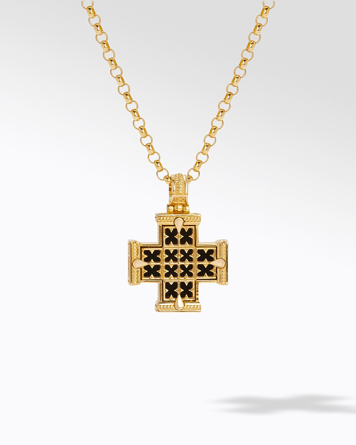 18KT GOLD LBT+ONYX CROSS | Konstantino Jewelry