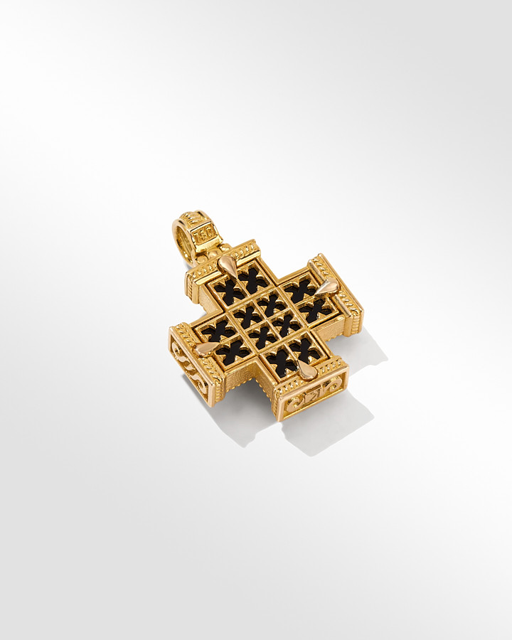 18KT GOLD LBT+ONYX CROSS | Konstantino Jewelry