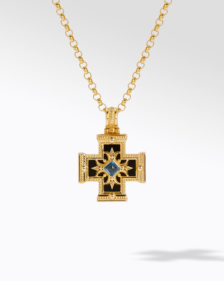 18KT GOLD LBT+ONYX CROSS | Konstantino Jewelry