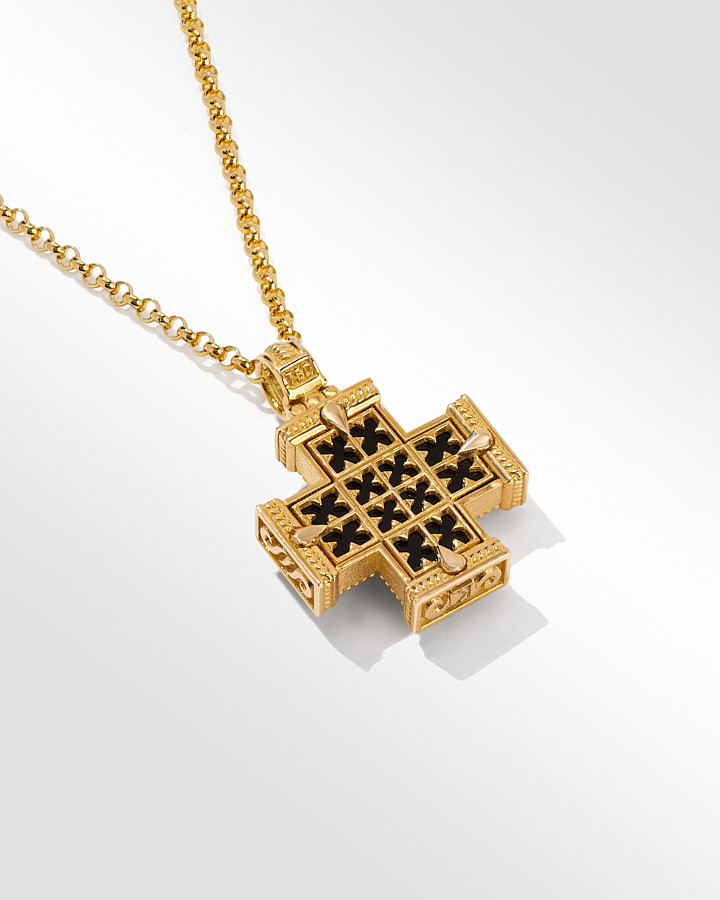 18KT GOLD LBT+ONYX CROSS | Konstantino Jewelry
