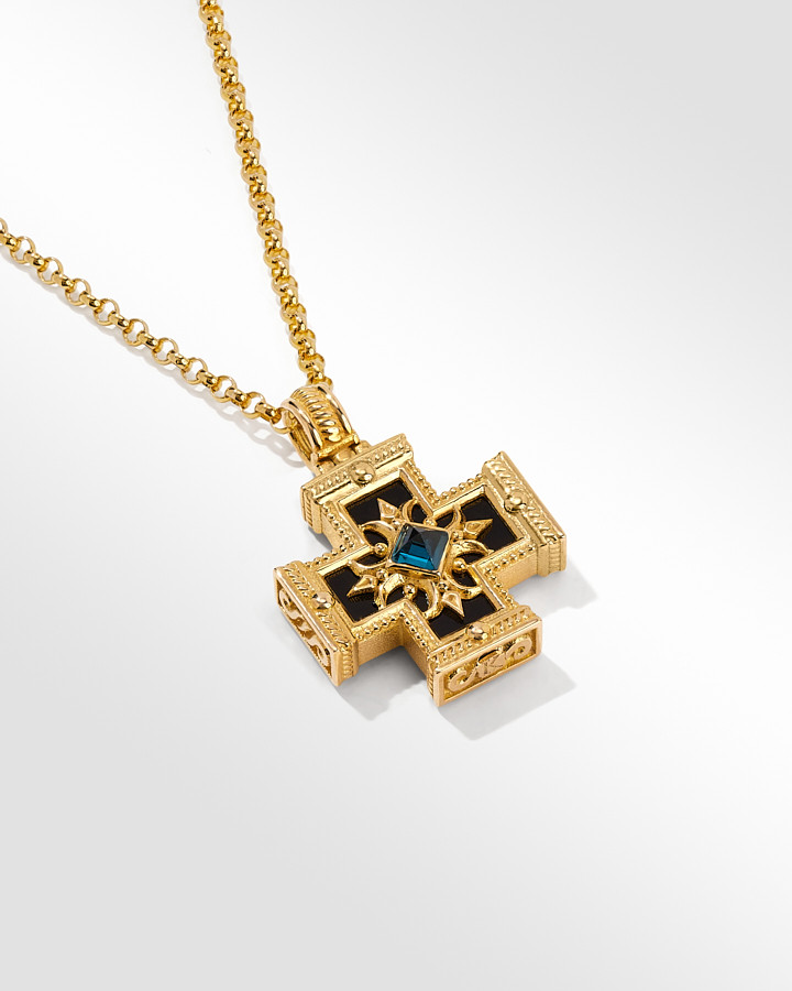 18KT GOLD LBT+ONYX CROSS | Konstantino Jewelry