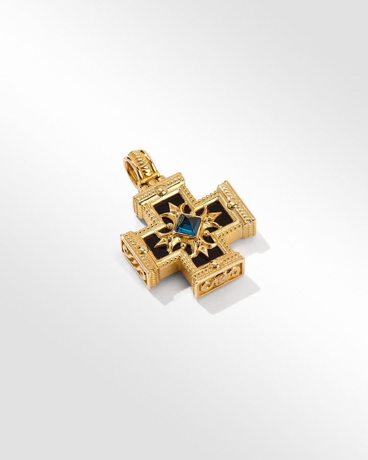 18KT GOLD LBT+ONYX CROSS | Konstantino Jewelry
