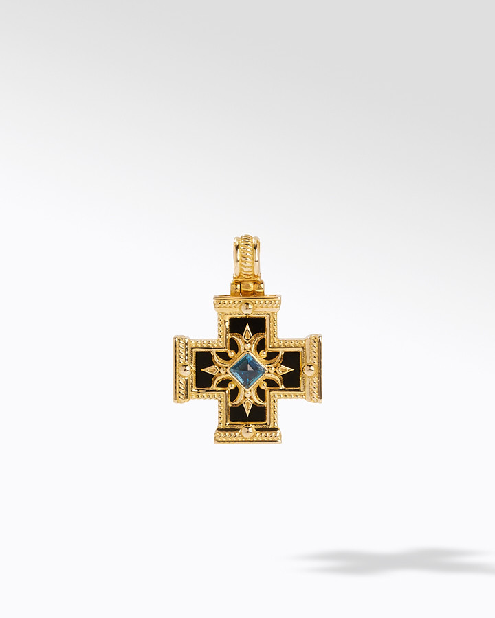 18KT GOLD LBT+ONYX CROSS | Konstantino Jewelry