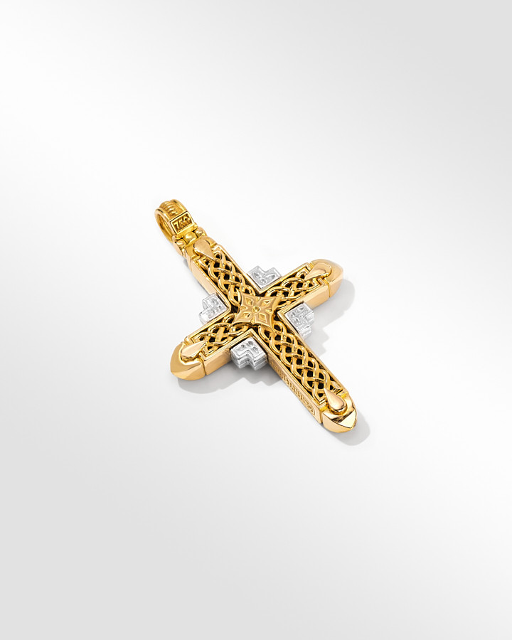 18KT GOLD DIAM VVS+ONYX CROSS | Konstantino Jewelry