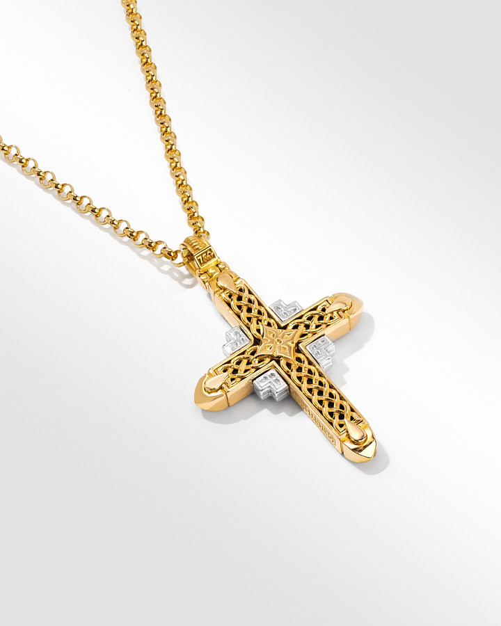 18KT GOLD DIAM VVS+ONYX CROSS | Konstantino Jewelry