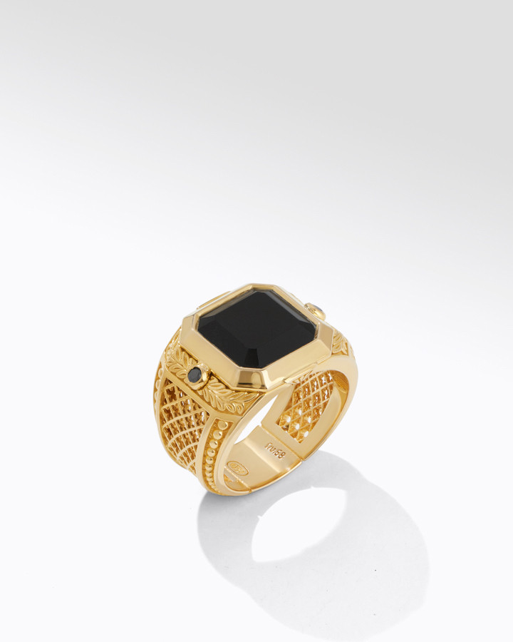 18KT GOLD DIAM+BLK ONYX RING | Konstantino Jewelry